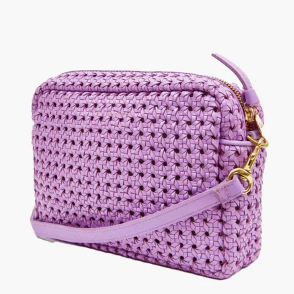 Clare V. Midi Sac Woven Leather Crossbody Bag in Lilac Rattan